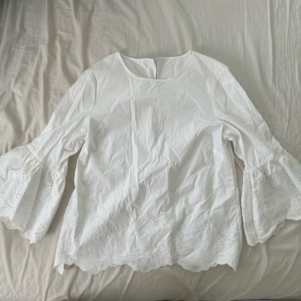 ‼️SOLD‼️ White Eyelet Bell Sleeve Top